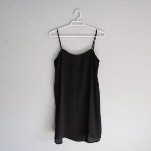 Sleeveless M/L Black Mini Satin Layering Casual Simple‎ Minimalist Slip DressMe